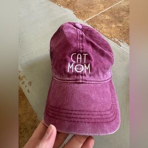 David & Young Maroon Baseball Hat Cap Embroidered with “CAT MOM” - 100% Cotton